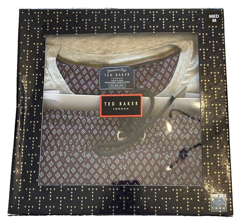 NEW Ted Baker Set men's Gray LOGO T-Shirt & Violet Lounge Pants Pajama Sz Medium
